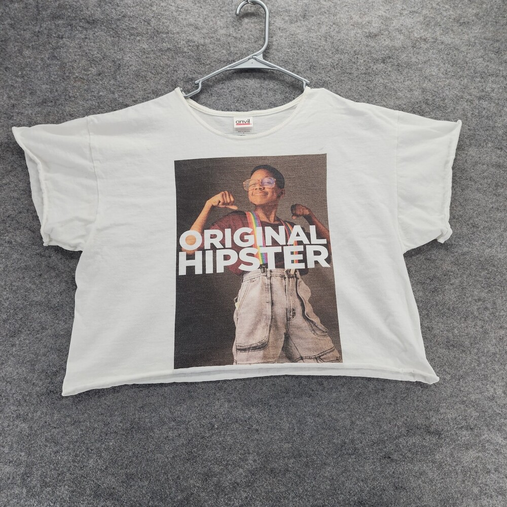 Original Hipster Steve Urkel Shirt Womens Large Short Sleeve White Cropped
